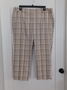 Talbot 20W Heritage Plaid Crop Pants Tan Pink 100% Cotton Chino Capri EUC